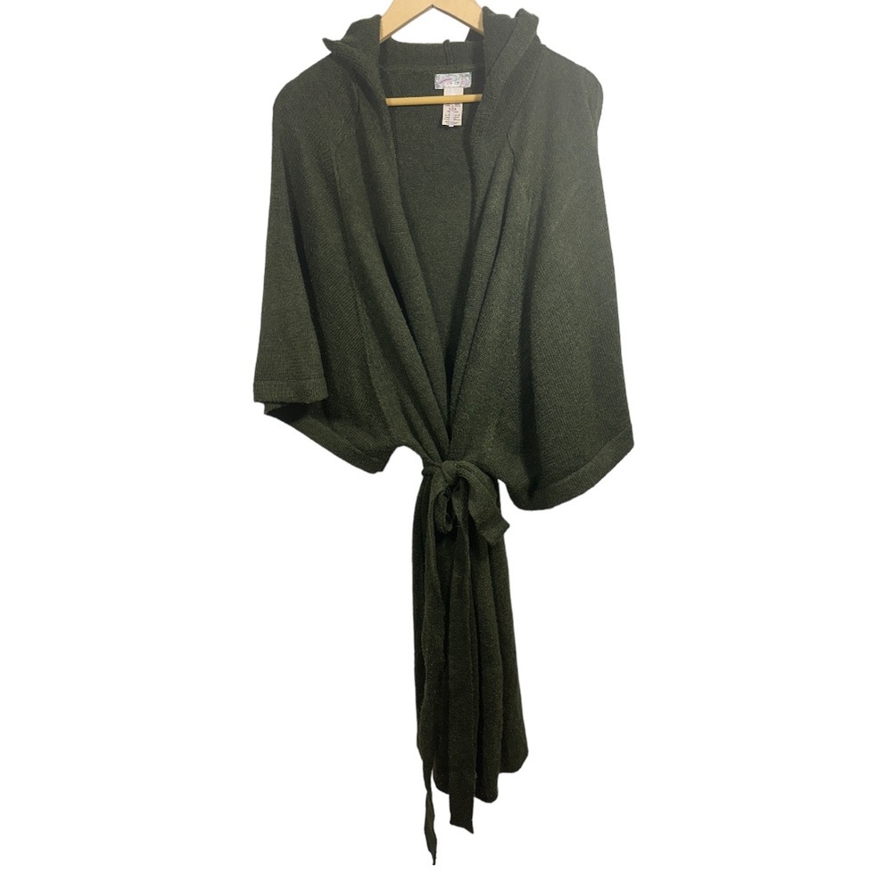 FREE PEOPLE Women’s Hooded & Belted Kimono Sweater/Duster Green One Size